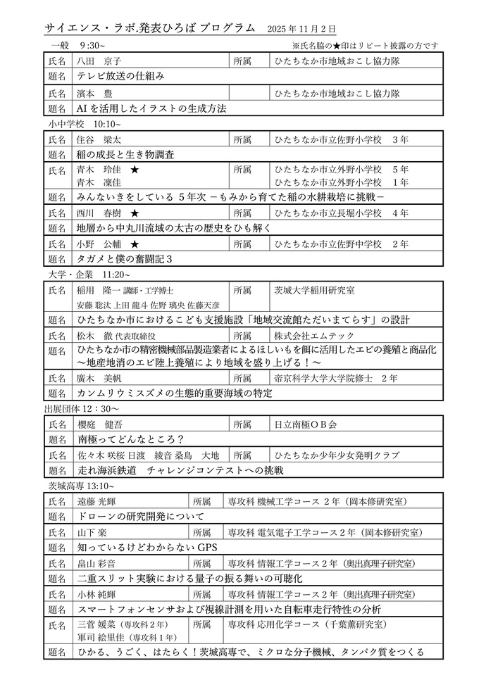 発表ひろばタイムテーブル