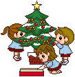 イラスト：クリスマスの飾りつけをする園児