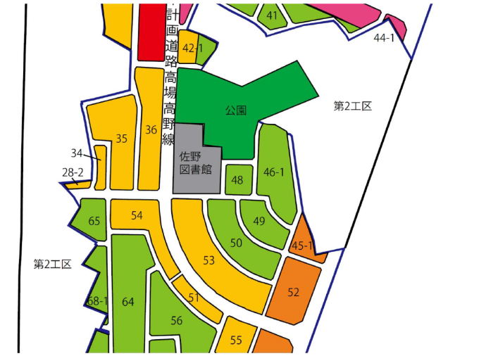 佐和駅東地区の中央部の拡大区域図