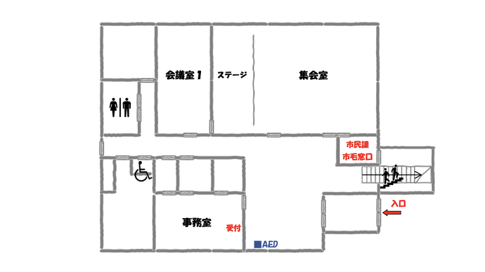 市毛コミュニティセンター1階フロア図