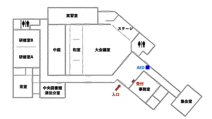 津田コミュニティセンター1階のフロア図