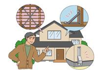 イラスト：家の耐震構造を説明する様子