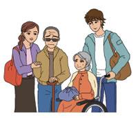 イラスト：お年寄りや障害のある方を助けようとする様子
