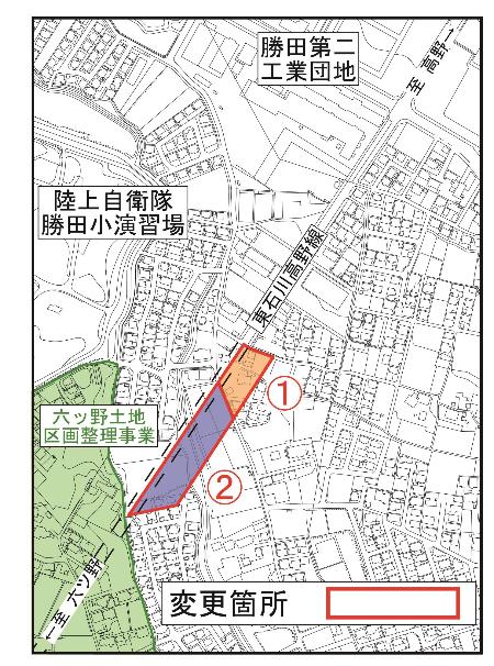 地図：変更箇所位置図（東石川高野線沿線地区）