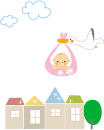 イラスト：赤ちゃんとコウノトリ
