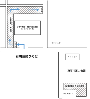 駐車場の注意・石川運動ひろば駐車場の地図