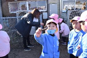 写真：霜柱を見せている子ども