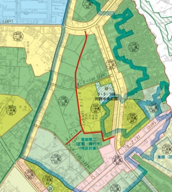 地図：都市計画道路8・7・4向野弥生線、8・7・5はにわ公園線の廃止