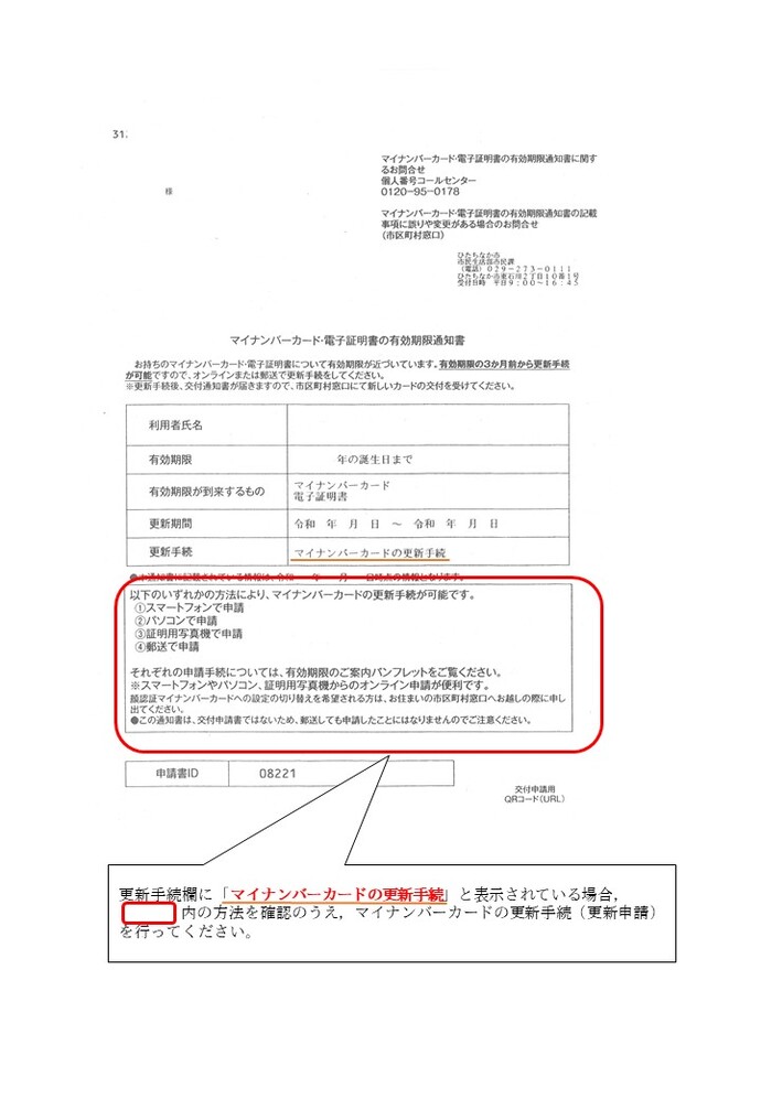 マイナンバーカードの更新通知の例