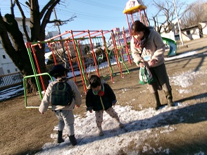 写真：氷の上の親子