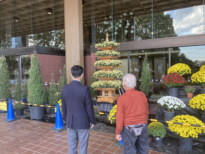 写真：菊花展を観覧する大谷市長