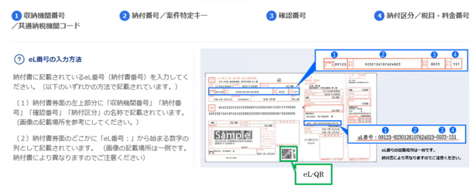 EL-QRコードとEL番号が印刷されている、納付書について掲載しています。
