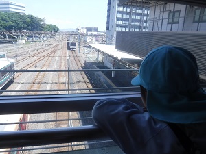 写真：電車を見る年長児