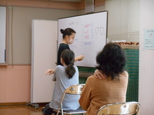 写真：講師が肩甲骨について説明している様子