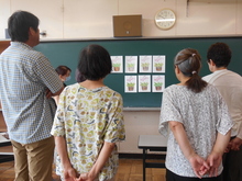 写真：前回の講座で仕上げた「桜草」鑑賞会の様子