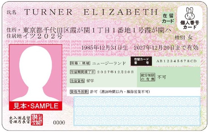 特定在留カードの券面見本画像
